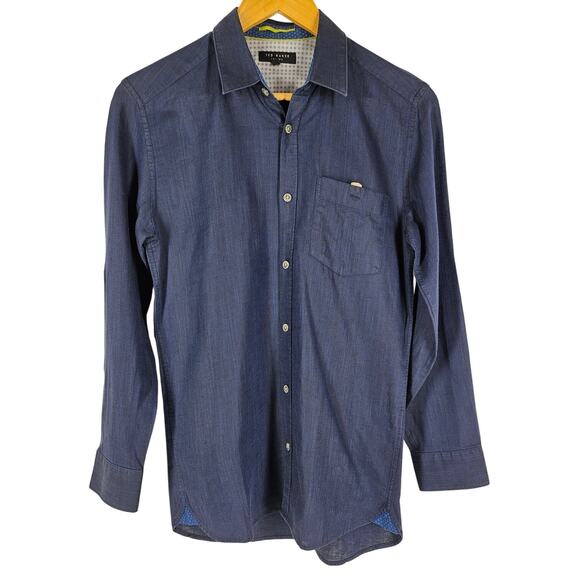 TED BAKER LONDON Men's Button-Up Long Sleeve Linen Blend Dress Shirt Size Medium - Picture 1 of 16